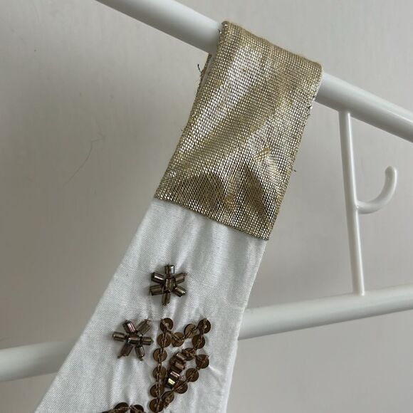 EUC ANTHROPOLOGIE LEIFNOTES white Eyelet Gold Beaded Swing Dress Sz 4 - Picture 6 of 12